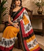 white black chanderi cotton printed party wear festive 1 minute ready to wear saree with unstitched blouse piece
