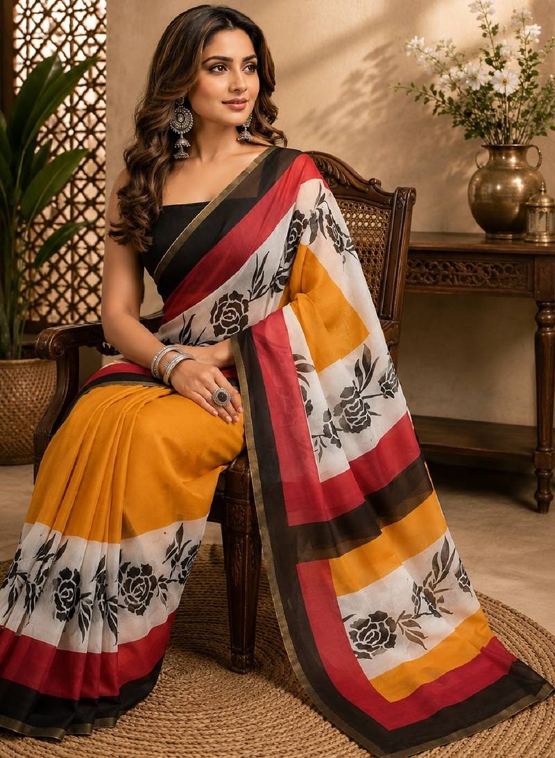 white black chanderi cotton printed party wear festive 1 minute ready to wear saree with unstitched blouse piece