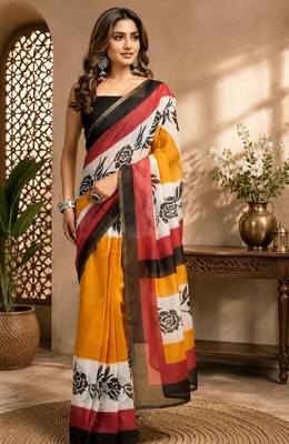 white black chanderi cotton printed party wear festive 1 minute ready to wear saree with unstitched blouse piece 2