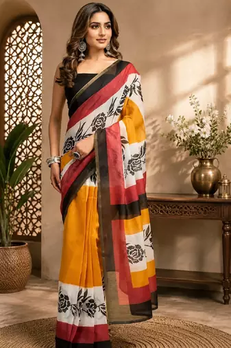 white black chanderi cotton printed party wear festive 1 minute ready to wear saree with unstitched blouse piece