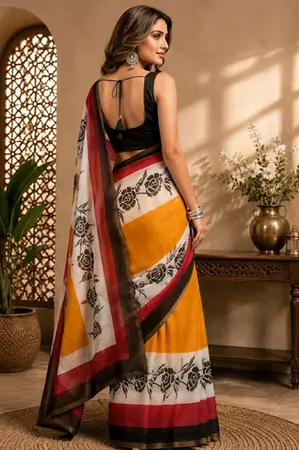 white black chanderi cotton printed party wear festive 1 minute ready to wear saree with unstitched blouse piece