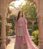 Pink embroidered sharara suit stitched