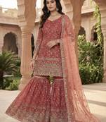 Orange embroidered sharara suit