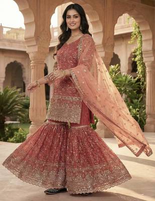 Orange embroidered sharara suit 3