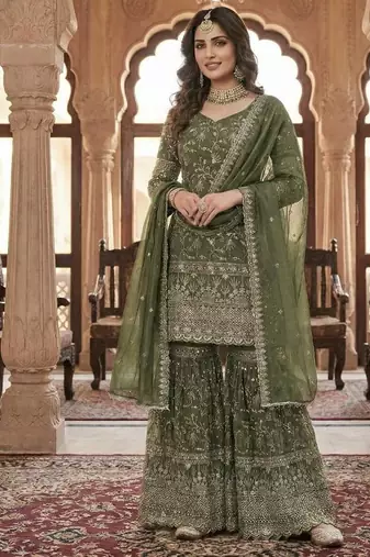 Mahendi embroidered sharara suit