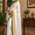 white green chanderi cotton printed party wear festive 1 minute ready to wear saree with unstitched blouse piece