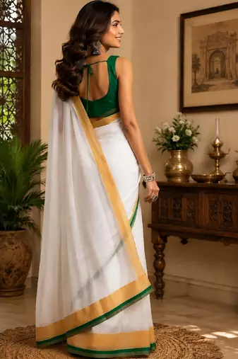 white green chanderi cotton printed party wear festive 1 minute pre-stitched saree piece