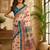 peach turquoise chanderi cotton printed  party wear festive 1 minute ready to wear saree with unstitched blouse piece