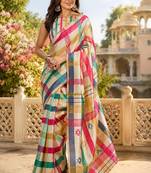 off white chanderi cotton printed party wear festive 1 minute ready to wear saree with unstitched blouse piece