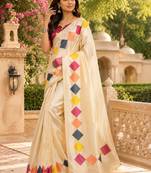 off white pink chanderi cotton printed party wear festive 1 minute ready to wear saree with unstitched blouse piece