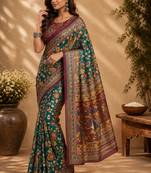 rama purple chanderi cotton printed  party wear festive 1 minute ready to wear saree with unstitched blouse piece