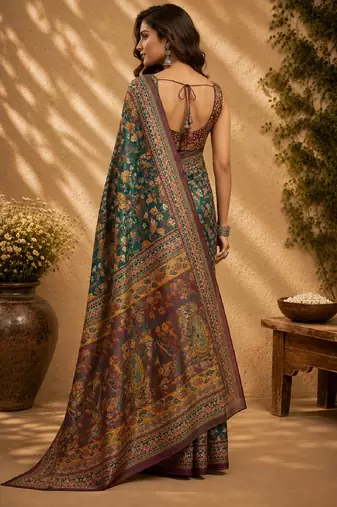 rama purple chanderi cotton printed  party wear festive 1 minute ready to wear saree with unstitched blouse piece