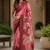 pink maroon chanderi cotton printed party wear festive 1 minute ready to wear saree with unstitched blouse piece