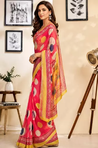 pink chanderi cotton printed work designer party wear festive 1 minute ready to wear saree with unstitched blouse piece