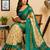 cream teal chanderi cotton printed  party wear festive 1 minute ready to wear saree with unstitched blouse piece