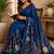 blue chanderi cotton printed work designer party wear festive 1 minute ready to wear saree with unstitched blouse piece