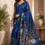 blue chanderi cotton printed work designer party wear festive 1 minute ready to wear saree with unstitched blouse piece