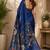 blue chanderi cotton printed work designer party wear festive 1 minute ready to wear saree with unstitched blouse piece