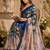blue beige chanderi cotton printed  party wear festive 1 minute ready to wear saree with unstitched blouse piece