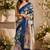 blue beige chanderi cotton printed  party wear festive 1 minute ready to wear saree with unstitched blouse piece