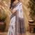 white grey chanderi cotton printed party wear festive 1 minute ready to wear saree with unstitched blouse piece