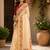 off white pink chanderi cotton printed  party wear festive 1 minute ready to wear saree with unstitched blouse piece