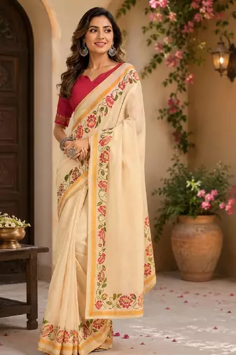 off white pink chanderi cotton printed party wear festive 1 minute pre draped saree piece