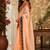 peach blue chanderi cotton printed  party wear festive 1 minute ready to wear saree with unstitched blouse piece