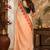peach blue chanderi cotton printed  party wear festive 1 minute ready to wear saree with unstitched blouse piece