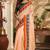 peach blue chanderi cotton printed  party wear festive 1 minute ready to wear saree with unstitched blouse piece