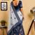 white blue chanderi cotton printed  party wear festive 1 minute ready to wear saree with unstitched blouse piece