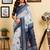 white blue chanderi cotton printed  party wear festive 1 minute ready to wear saree with unstitched blouse piece