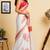 white pink chanderi cotton printed  party wear festive 1 minute ready to wear saree with unstitched blouse piece