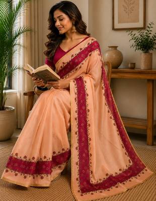 pich rani pink chanderi cotton printed party wear festive 1 minute ready to wear saree with unstitched blouse piece 1