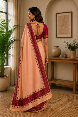 pich rani pink chanderi cotton printed party wear festive 1 minute ready to wear saree with unstitched blouse piece 3