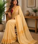 off white maroon chanderi cotton printed   party wear festive 1 minute ready to wear saree with unstitched blouse piece