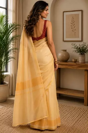 off white maroon chanderi cotton printed   party wear festive 1 minute ready to wear saree with unstitched blouse piece