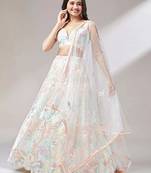 off white net embroidered lehenga choli with dupatta