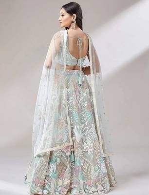 light green net embroidered lehenga choli with dupatta 3