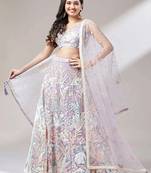 lavender net embroidered lehenga choli with dupatta