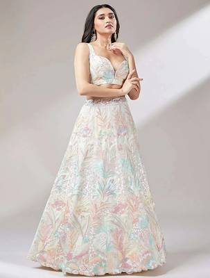 off white net embroidered lehenga choli with dupatta 2