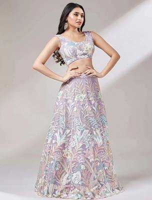 lavender net embroidered lehenga choli with dupatta 2