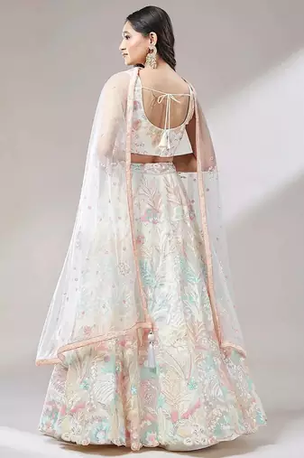 off white net embroidered lehenga choli with dupatta