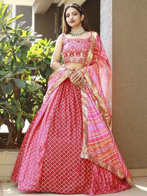pink chiffon embroidered lehenga choli with dupatta 1