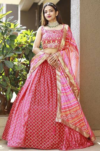 pink chiffon embroidered lehenga choli with dupatta