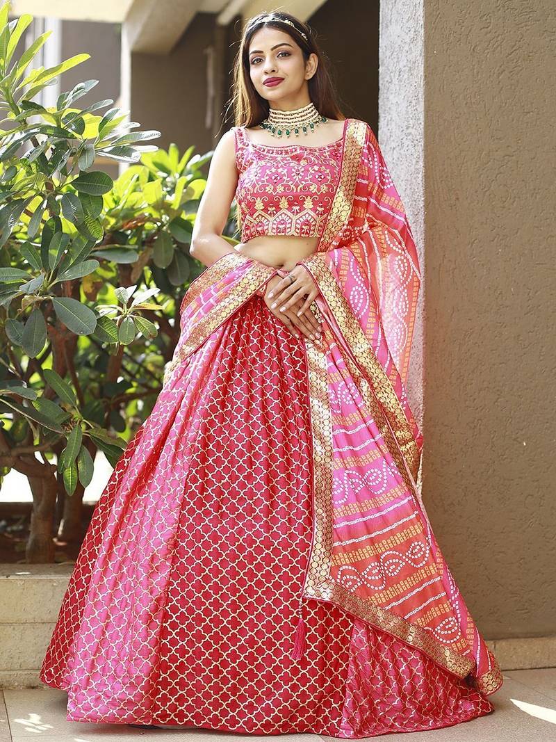 pink chiffon embroidered lehenga choli with dupatta