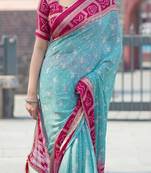 sky blue bandhani moss silk saree with unstitched blouse