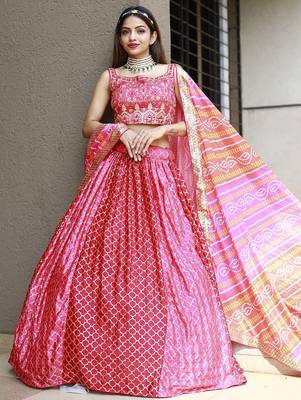 pink chiffon embroidered lehenga choli with dupatta 2