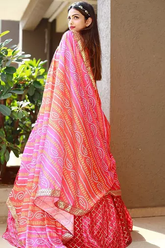 pink chiffon embroidered lehenga choli with dupatta