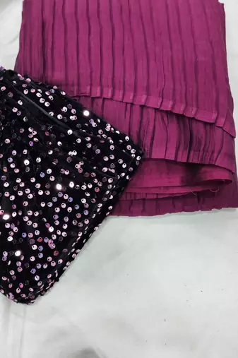 wine solid satin saree with unstitched blouse